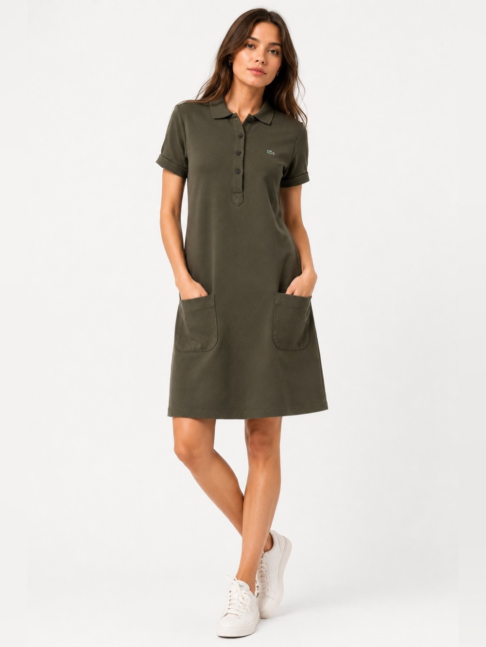 Lacoste Olive Green Polo Mini Dress Size 36 Small Preppy Tennis Quiet Luxury